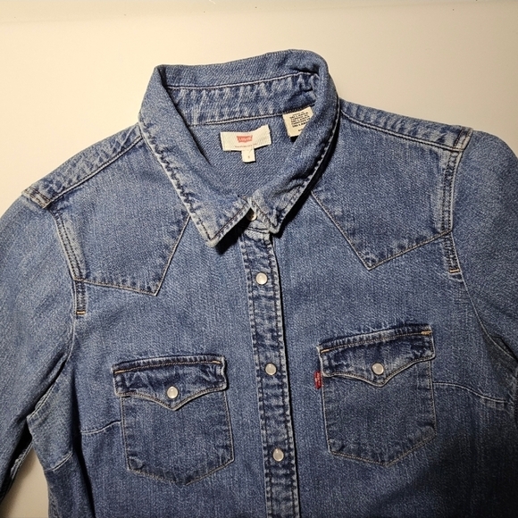 Levi's Long Sleeve Blue Western Denim Shirt Dress - Picture 8 of 14